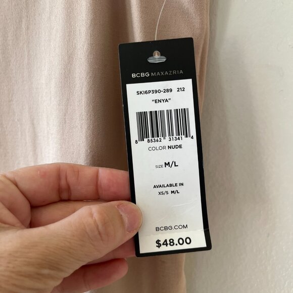 BCBGMAXAZRIA Sz M L Enya Slip Midi Tank Dress Nude Color Stretch Slip On NWT - Picture 3 of 7